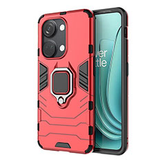 Coque Contour Silicone et Plastique Housse Etui Mat avec Magnetique Support Bague Anneau KC1 pour OnePlus Ace 2V 5G Rouge