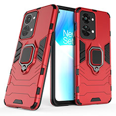 Coque Contour Silicone et Plastique Housse Etui Mat avec Magnetique Support Bague Anneau KC1 pour OnePlus Nord 2T 5G Rouge