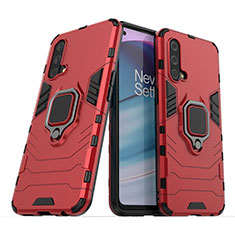 Coque Contour Silicone et Plastique Housse Etui Mat avec Magnetique Support Bague Anneau KC1 pour OnePlus Nord CE 5G Rouge