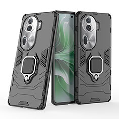 Coque Contour Silicone et Plastique Housse Etui Mat avec Magnetique Support Bague Anneau KC1 pour Oppo Reno11 Pro 5G Noir