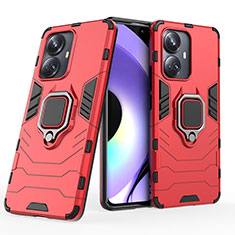 Coque Contour Silicone et Plastique Housse Etui Mat avec Magnetique Support Bague Anneau KC1 pour Realme 10 Pro+ Plus 5G Rouge