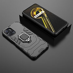 Coque Contour Silicone et Plastique Housse Etui Mat avec Magnetique Support Bague Anneau KC1 pour Realme 10T 5G Noir