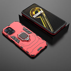 Coque Contour Silicone et Plastique Housse Etui Mat avec Magnetique Support Bague Anneau KC1 pour Realme 10T 5G Rouge