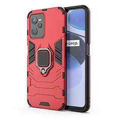 Coque Contour Silicone et Plastique Housse Etui Mat avec Magnetique Support Bague Anneau KC1 pour Realme C35 Rouge