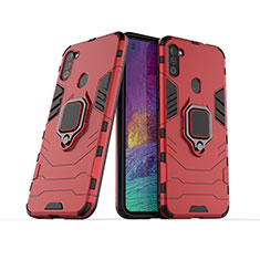 Coque Contour Silicone et Plastique Housse Etui Mat avec Magnetique Support Bague Anneau KC1 pour Samsung Galaxy A11 Rouge