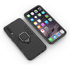 Coque Contour Silicone et Plastique Housse Etui Mat avec Magnetique Support Bague Anneau KC1 pour Samsung Galaxy A50 Noir