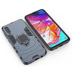 Coque Contour Silicone et Plastique Housse Etui Mat avec Magnetique Support Bague Anneau KC1 pour Samsung Galaxy A70 Bleu