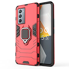 Coque Contour Silicone et Plastique Housse Etui Mat avec Magnetique Support Bague Anneau KC1 pour Vivo iQOO 9 SE 5G Rouge