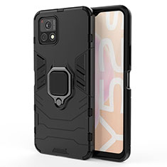 Coque Contour Silicone et Plastique Housse Etui Mat avec Magnetique Support Bague Anneau KC1 pour Vivo iQOO U3x 5G Noir