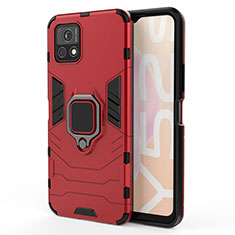 Coque Contour Silicone et Plastique Housse Etui Mat avec Magnetique Support Bague Anneau KC1 pour Vivo iQOO U3x 5G Rouge