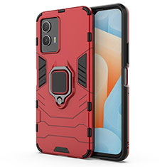 Coque Contour Silicone et Plastique Housse Etui Mat avec Magnetique Support Bague Anneau KC1 pour Vivo iQOO U5 5G Rouge