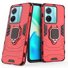 Coque Contour Silicone et Plastique Housse Etui Mat avec Magnetique Support Bague Anneau KC1 pour Vivo iQOO Z6 Pro 5G Rouge