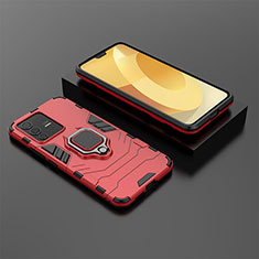 Coque Contour Silicone et Plastique Housse Etui Mat avec Magnetique Support Bague Anneau KC1 pour Vivo V23 5G Rouge