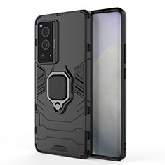 Coque Contour Silicone et Plastique Housse Etui Mat avec Magnetique Support Bague Anneau KC1 pour Vivo X70 Pro 5G Noir