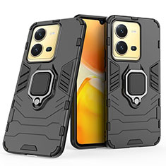 Coque Contour Silicone et Plastique Housse Etui Mat avec Magnetique Support Bague Anneau KC1 pour Vivo X80 Lite 5G Noir