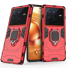 Coque Contour Silicone et Plastique Housse Etui Mat avec Magnetique Support Bague Anneau KC1 pour Vivo X80 Pro 5G Rouge