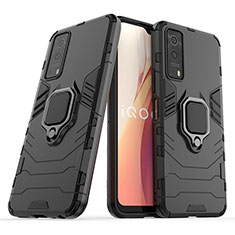 Coque Contour Silicone et Plastique Housse Etui Mat avec Magnetique Support Bague Anneau KC1 pour Vivo Y52 5G Noir