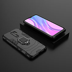 Coque Contour Silicone et Plastique Housse Etui Mat avec Magnetique Support Bague Anneau KC1 pour Xiaomi Poco M2 Noir