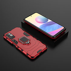 Coque Contour Silicone et Plastique Housse Etui Mat avec Magnetique Support Bague Anneau KC1 pour Xiaomi POCO M3 Pro 5G Rouge