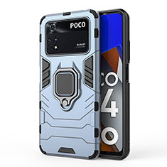 Coque Contour Silicone et Plastique Housse Etui Mat avec Magnetique Support Bague Anneau KC1 pour Xiaomi Poco M4 Pro 4G Bleu