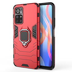 Coque Contour Silicone et Plastique Housse Etui Mat avec Magnetique Support Bague Anneau KC1 pour Xiaomi Poco M4 Pro 5G Rouge