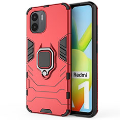 Coque Contour Silicone et Plastique Housse Etui Mat avec Magnetique Support Bague Anneau KC1 pour Xiaomi Redmi A1 Rouge