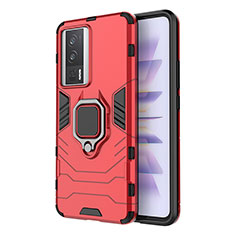 Coque Contour Silicone et Plastique Housse Etui Mat avec Magnetique Support Bague Anneau KC1 pour Xiaomi Redmi K60 Pro 5G Rouge