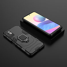 Coque Contour Silicone et Plastique Housse Etui Mat avec Magnetique Support Bague Anneau KC1 pour Xiaomi Redmi Note 10T 5G Noir