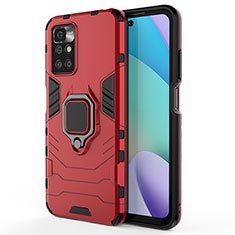 Coque Contour Silicone et Plastique Housse Etui Mat avec Magnetique Support Bague Anneau KC1 pour Xiaomi Redmi Note 11 4G (2021) Rouge