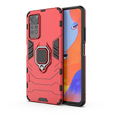 Coque Contour Silicone et Plastique Housse Etui Mat avec Magnetique Support Bague Anneau KC1 pour Xiaomi Redmi Note 11 Pro 5G Rouge