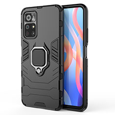 Coque Contour Silicone et Plastique Housse Etui Mat avec Magnetique Support Bague Anneau KC1 pour Xiaomi Redmi Note 11T 5G Noir