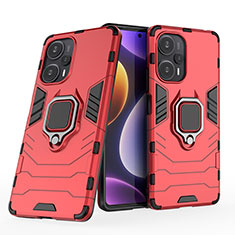 Coque Contour Silicone et Plastique Housse Etui Mat avec Magnetique Support Bague Anneau KC1 pour Xiaomi Redmi Note 12 Turbo 5G Rouge