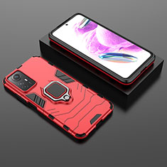 Coque Contour Silicone et Plastique Housse Etui Mat avec Magnetique Support Bague Anneau KC1 pour Xiaomi Redmi Note 12S Rouge