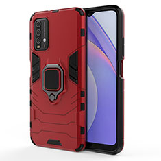 Coque Contour Silicone et Plastique Housse Etui Mat avec Magnetique Support Bague Anneau KC1 pour Xiaomi Redmi Note 9 4G Rouge