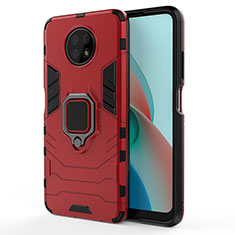 Coque Contour Silicone et Plastique Housse Etui Mat avec Magnetique Support Bague Anneau KC1 pour Xiaomi Redmi Note 9 5G Rouge