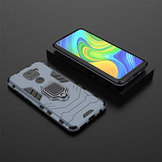 Coque Contour Silicone et Plastique Housse Etui Mat avec Magnetique Support Bague Anneau KC1 pour Xiaomi Redmi Note 9 Bleu