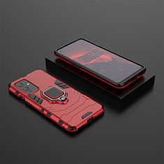 Coque Contour Silicone et Plastique Housse Etui Mat avec Magnetique Support Bague Anneau KC2 pour OnePlus 9 5G Rouge