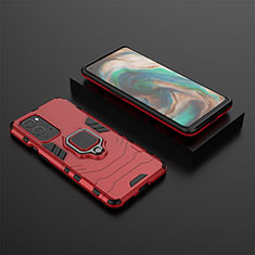 Coque Contour Silicone et Plastique Housse Etui Mat avec Magnetique Support Bague Anneau KC2 pour OnePlus 9 Pro 5G Rouge