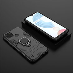 Coque Contour Silicone et Plastique Housse Etui Mat avec Magnetique Support Bague Anneau KC2 pour Realme C21Y Noir