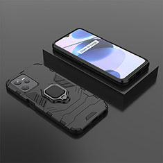 Coque Contour Silicone et Plastique Housse Etui Mat avec Magnetique Support Bague Anneau KC2 pour Realme C35 Noir