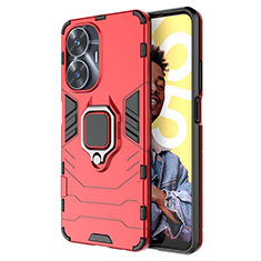 Coque Contour Silicone et Plastique Housse Etui Mat avec Magnetique Support Bague Anneau KC2 pour Realme Narzo N55 Rouge