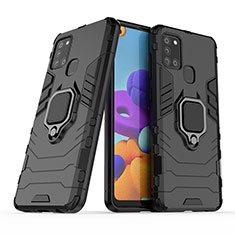 Coque Contour Silicone et Plastique Housse Etui Mat avec Magnetique Support Bague Anneau KC2 pour Samsung Galaxy A21s Noir