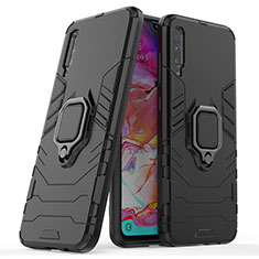 Coque Contour Silicone et Plastique Housse Etui Mat avec Magnetique Support Bague Anneau KC2 pour Samsung Galaxy A70 Noir