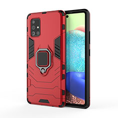 Coque Contour Silicone et Plastique Housse Etui Mat avec Magnetique Support Bague Anneau KC2 pour Samsung Galaxy A71 4G A715 Rouge