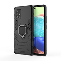 Coque Contour Silicone et Plastique Housse Etui Mat avec Magnetique Support Bague Anneau KC2 pour Samsung Galaxy A71 5G Noir