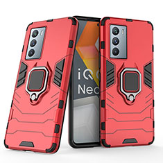 Coque Contour Silicone et Plastique Housse Etui Mat avec Magnetique Support Bague Anneau KC2 pour Vivo iQOO Neo5S 5G Rouge