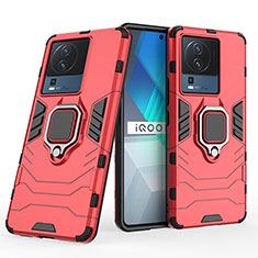 Coque Contour Silicone et Plastique Housse Etui Mat avec Magnetique Support Bague Anneau KC2 pour Vivo iQOO Neo7 SE Rouge