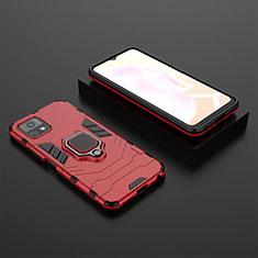 Coque Contour Silicone et Plastique Housse Etui Mat avec Magnetique Support Bague Anneau KC2 pour Vivo iQOO U3 5G Rouge