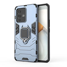 Coque Contour Silicone et Plastique Housse Etui Mat avec Magnetique Support Bague Anneau KC2 pour Vivo V23 Pro 5G Bleu