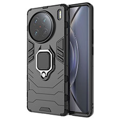 Coque Contour Silicone et Plastique Housse Etui Mat avec Magnetique Support Bague Anneau KC2 pour Vivo X90 Pro 5G Noir